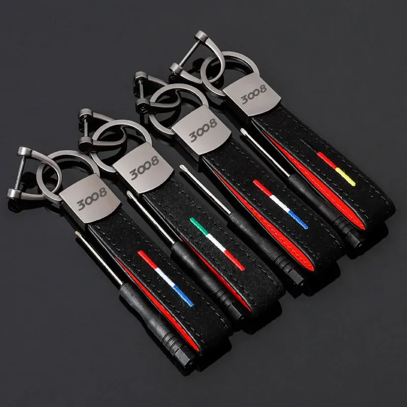 Suede Keyrings Metal Buckle Key Chain Holder Decoration for Peugeot 3008 Logo 106 107 108 508 2008 308 208 408 205 208Gti 208XS