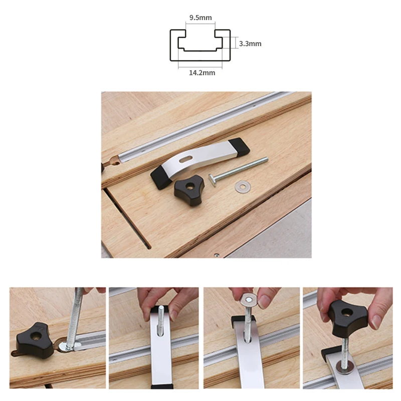 Imagem -03 - T-track Hold Down Clamp Carpintaria Chute Rail Table Saw Clamps Liga de Alumínio de Alta Resistência t Track Cnc Router Clamp