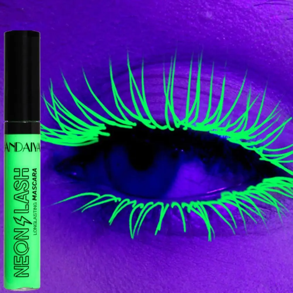 Mascara colorato a luce UV a 6 colori Mascara fluorescente ultrafine spesso arricciato Ciglia al neon colorate a lunga durata ad asciugatura rapida