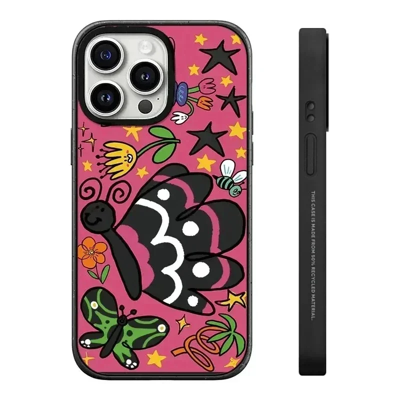 

Black Frosted Cartoon Butterfly Pattern iPhone 13 14 15 16 Pro Max Protective Case