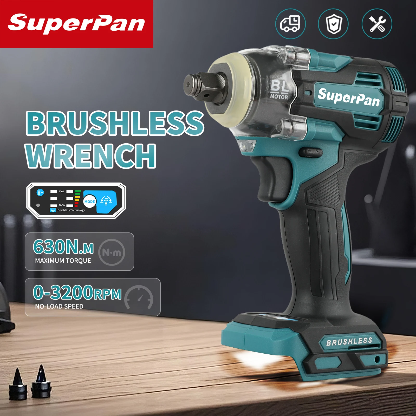 

Superpan TW004G Electric Brushless High Torque Wind Cannon Impact Wrench Auto Repair Tool for Automotive Maintenance