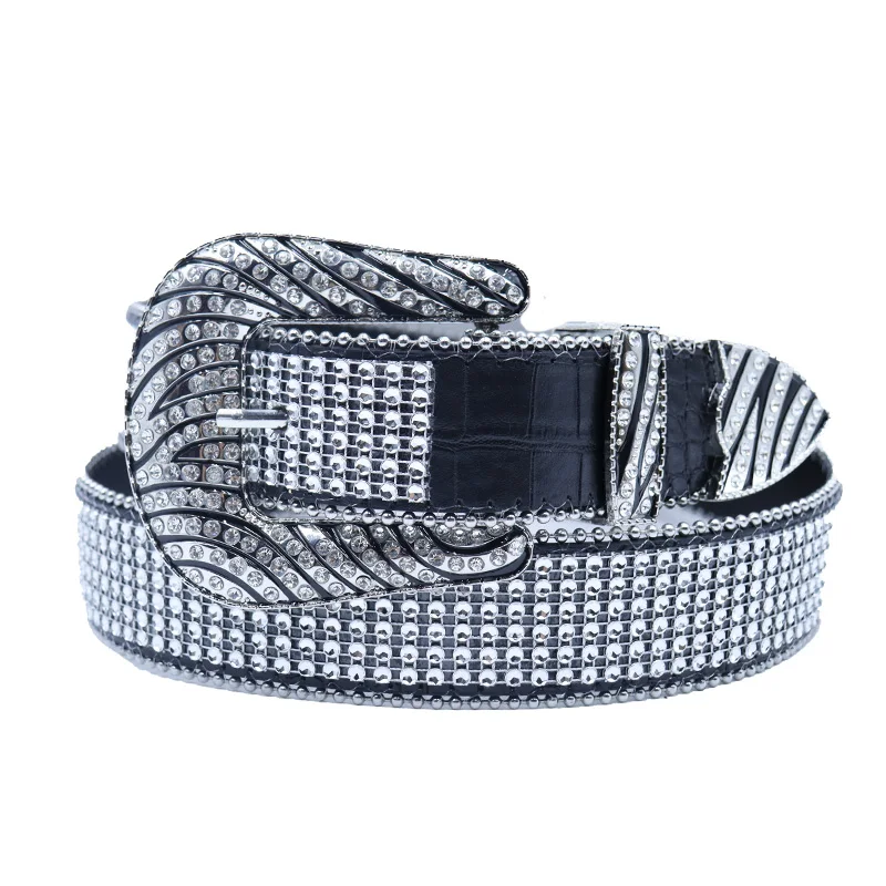 Western Women Unisex Cowboy Rhinestone Belt Y2K Diamond PU Leather Belt BB Crystal Punk Belt