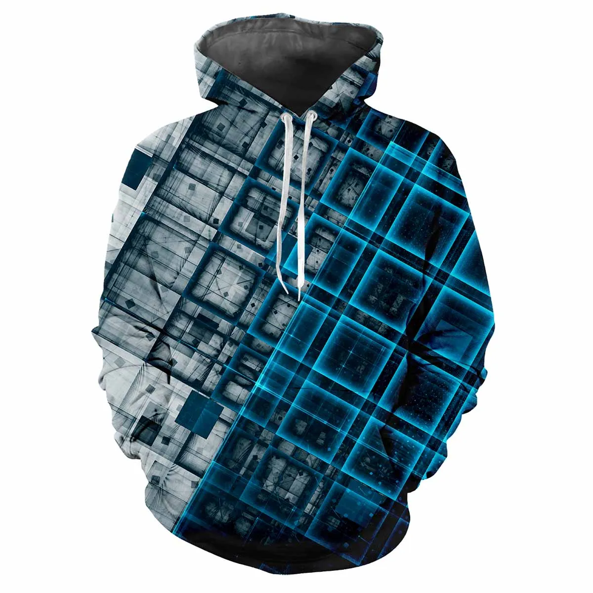 Trendy men's hoodie printed tartan pattern digital print casual long sleeve hood thick fabric tops