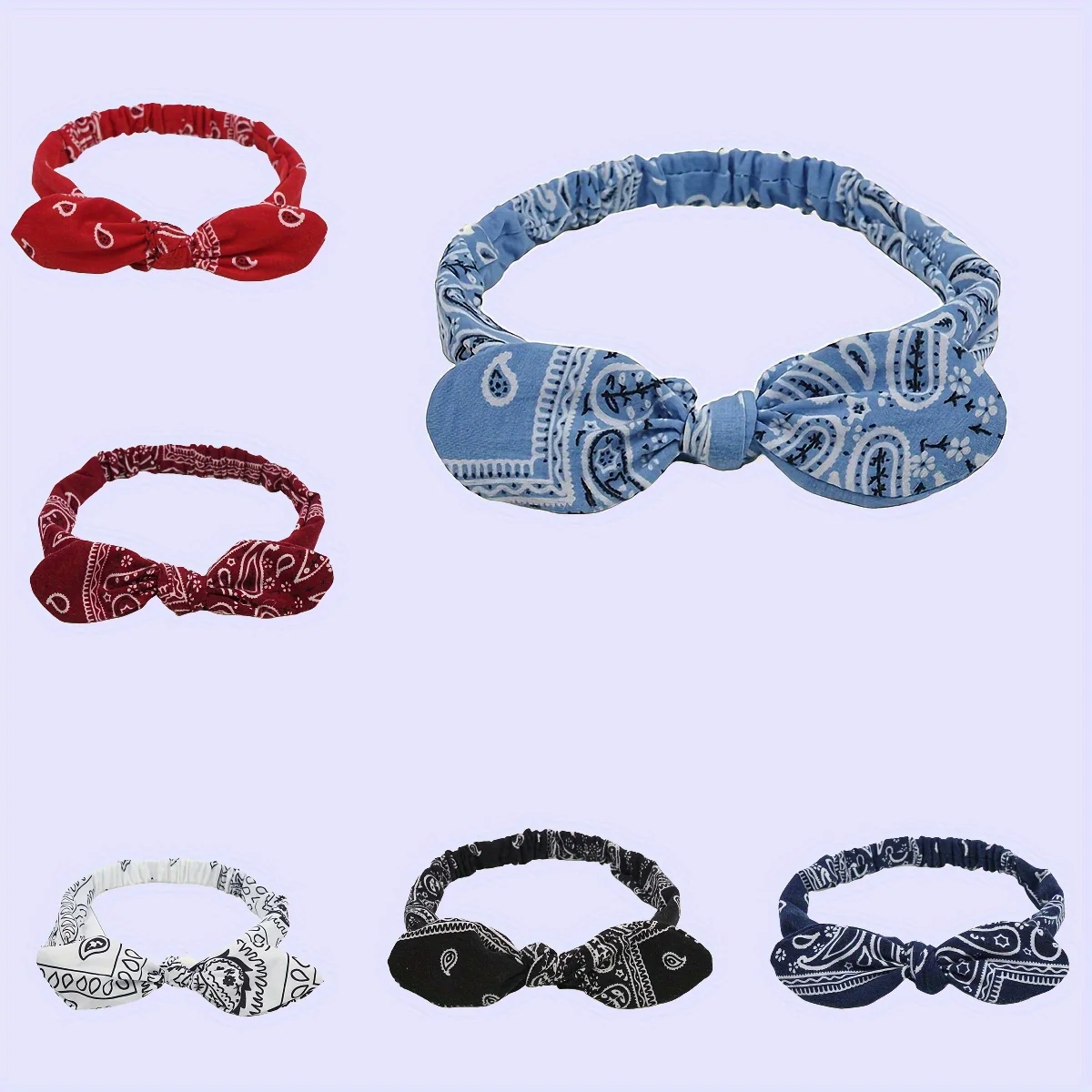 

Rabbit Ears Knot Elastic Hairband for Women, Elastic Hairband with Bow, Retro Paisley Headscarf with Floral Print.