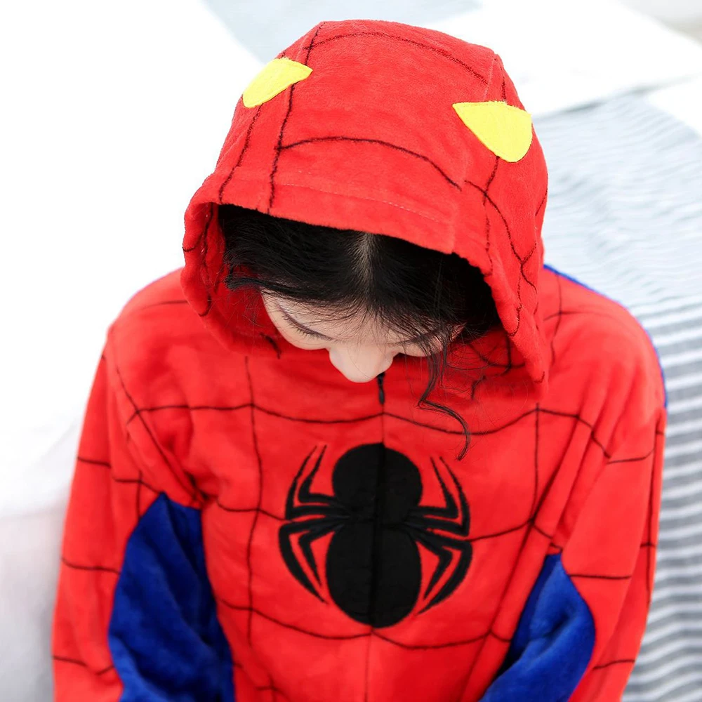 Volwassenen Kigurumi Spider Onesie Warme Dieren Pyjama Sets Nachtkleding Kids Capuchon Pyjama Dames Heren Winter Unisex Cosplay Jumpsuits