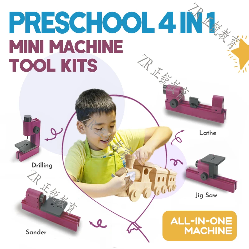 Preschool 4 In 1 Mini Machine Tools Kits, Woodworking DIY Carpentry Toys Creative and Hand-on Ability for Kids