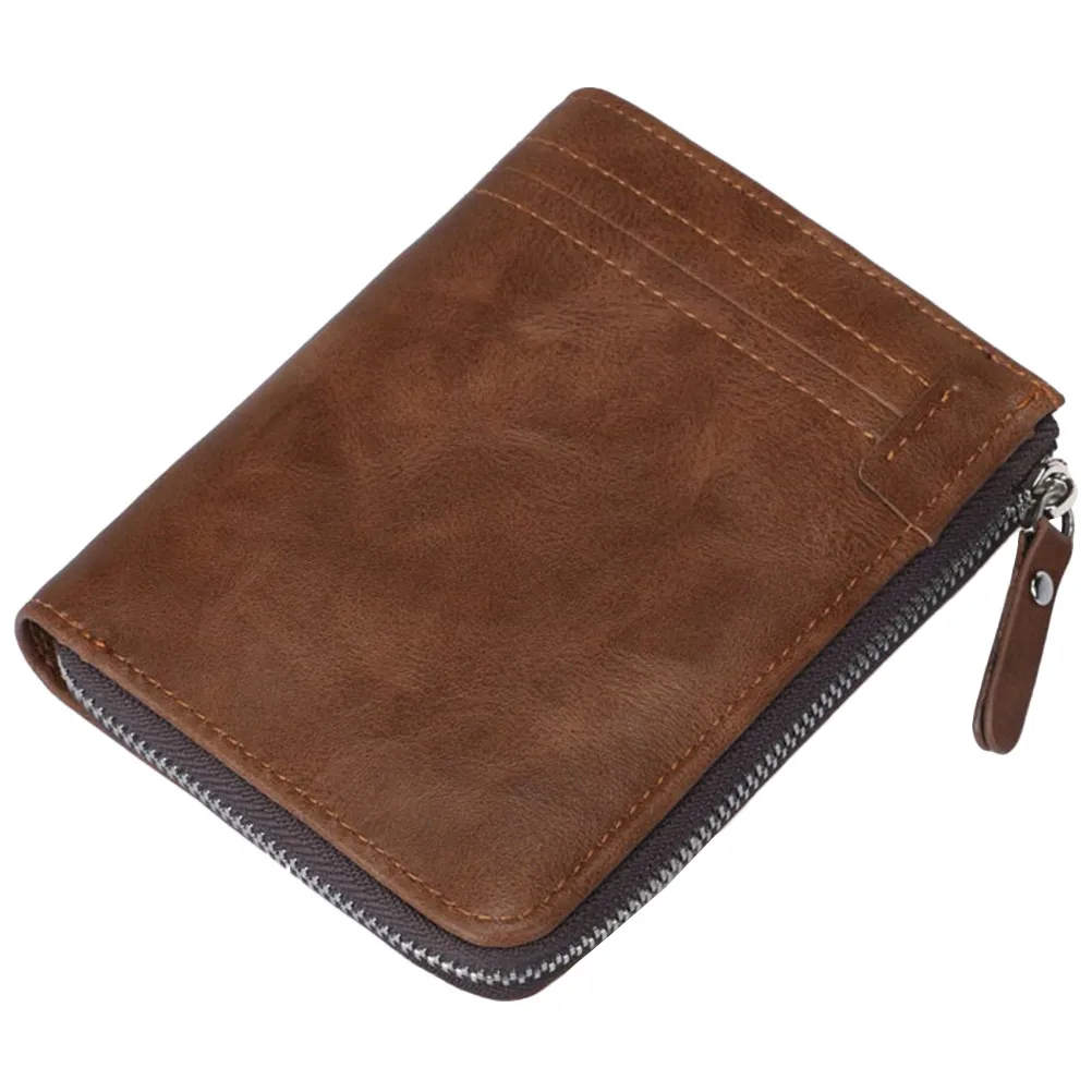 

Мужской кошелек с защитой от RFID, коричневый, повседневный, короткий, с несколькими отделениями для карт, большой карман на молнии, модный клатч-портмоне для мужчин