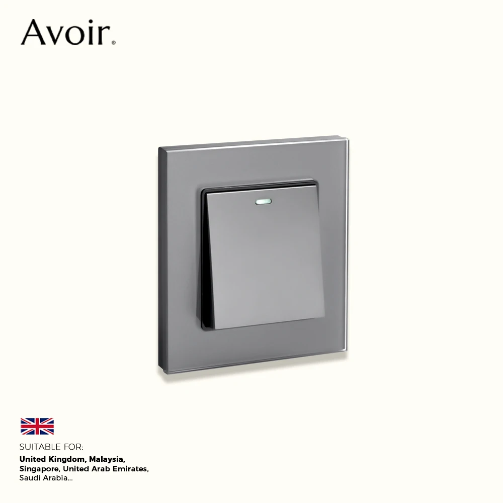 

Avoir Gray Glass Panel UK 13A 86 Type Wall Socket 45A High Power Switch Universal 3-Pin Dual Power Socket Light Switch Dimmer