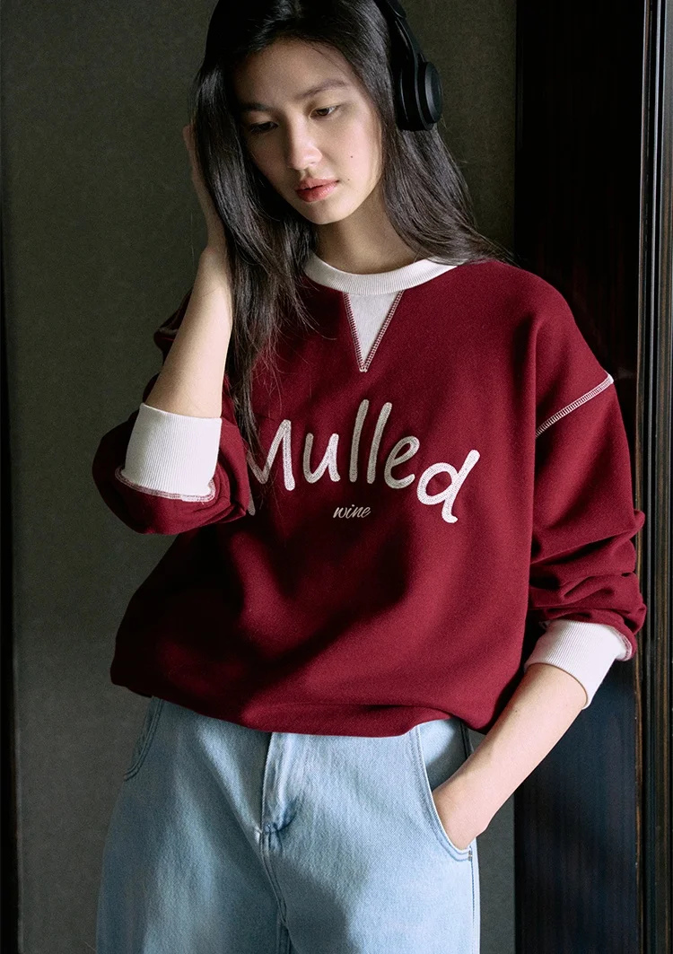 

Повседневная толстовка контрастного цвета с американской вышивкой, женская осенне-зимняя свободная пуловер с круглым вырезом и надписью, красивые топы