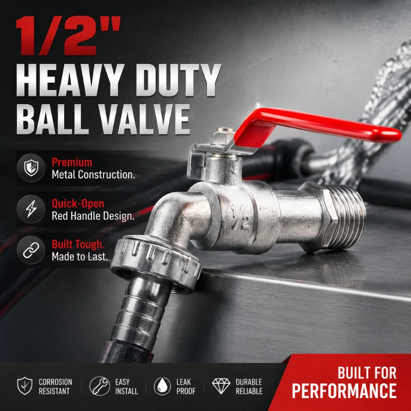1/2" 3/4" Male Thread Ball Valve Tap Red Handle Barb Nozzle Water Outlet Faucet
