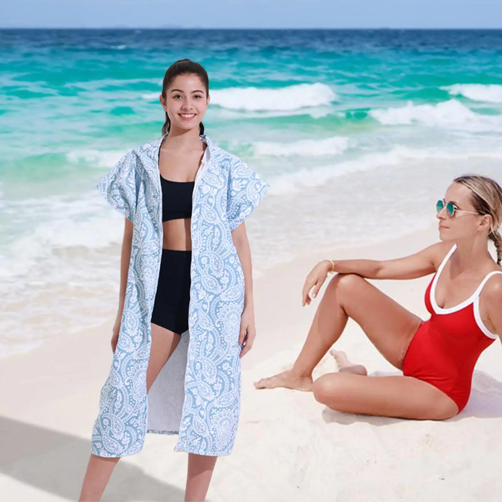Fotografia 7: Toalha de microfibra de secagem rápida absorvente com capuz toalha de viagem esportes toalha de praia à prova de areia toalha de luz macia para nadar yoga ginásio