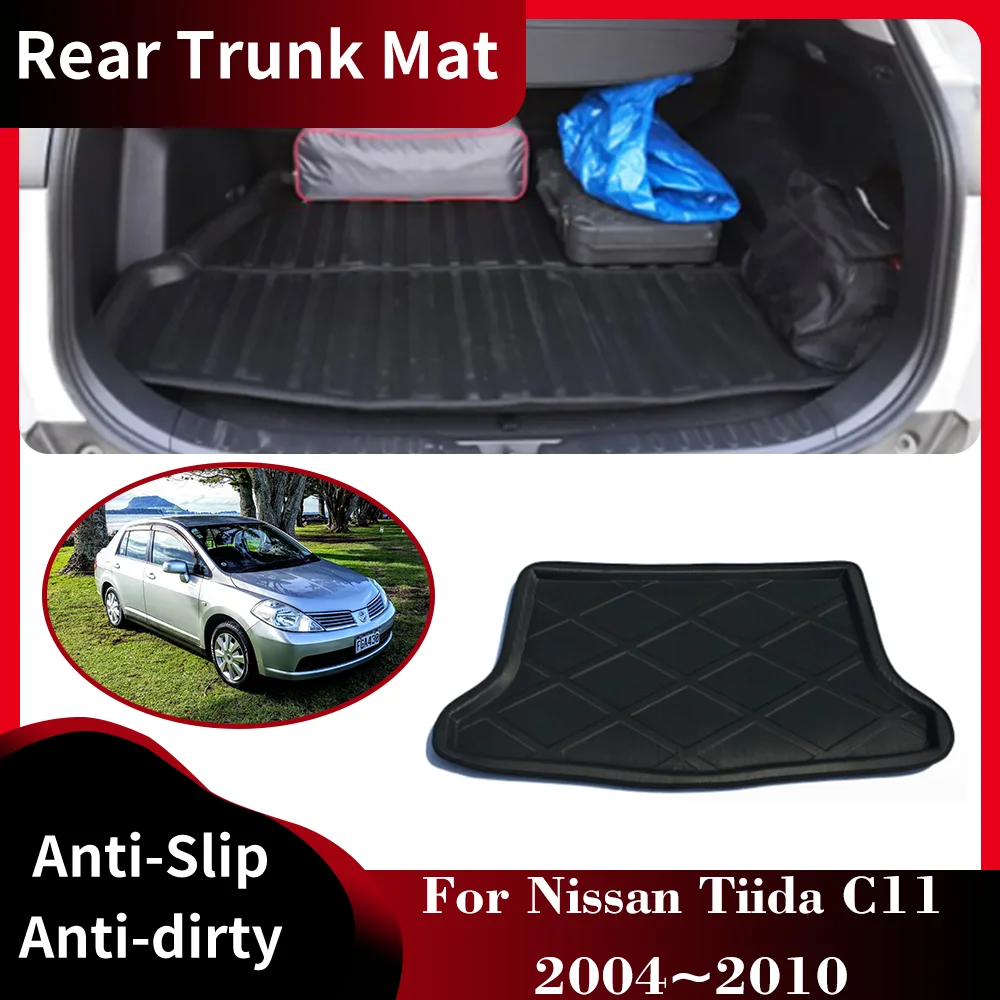 Rear Trunk Mat for Nissan Tiida C11 Latioย Versa 2004~2010 Waterproof Custom Luggage Liner Tray Pad Boot Carg Cover Accessories