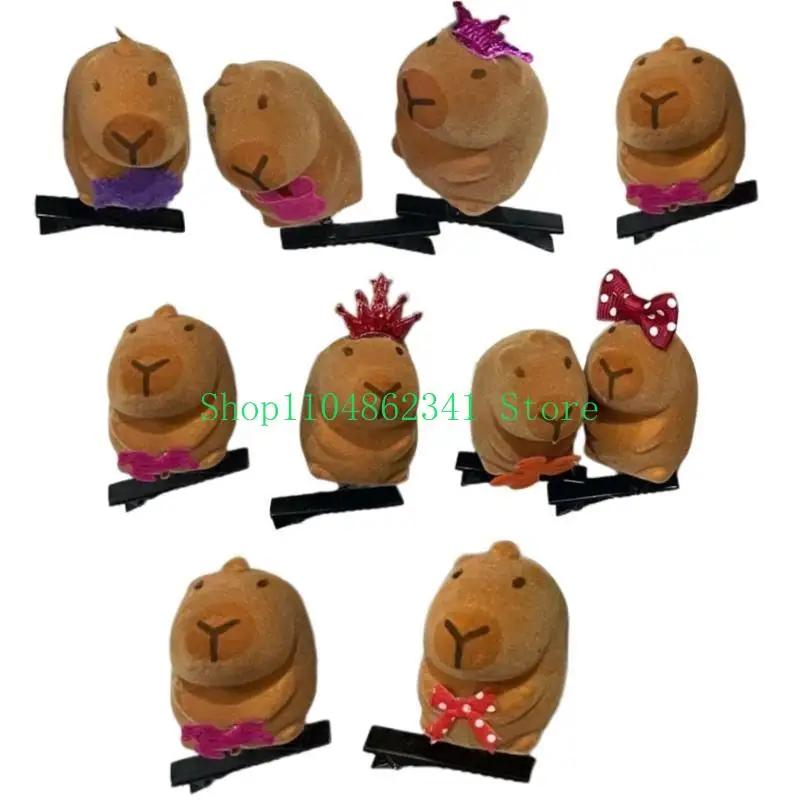 5asd Cartoon Capybara Hair Clip Flocking Animal Easy to Wear for Carnivals Music Festival Daily Use Hair Decors 1/5/10PCS