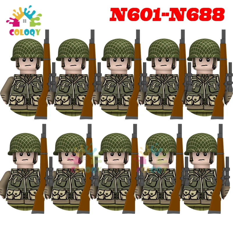 Jouets pour enfants WW2 10 pièces/ensemble blocs de construction N601-N688 soldat de l'armée navale soviétique américaine Mini figurines d'action jouets pour enfants cadeaux de noël