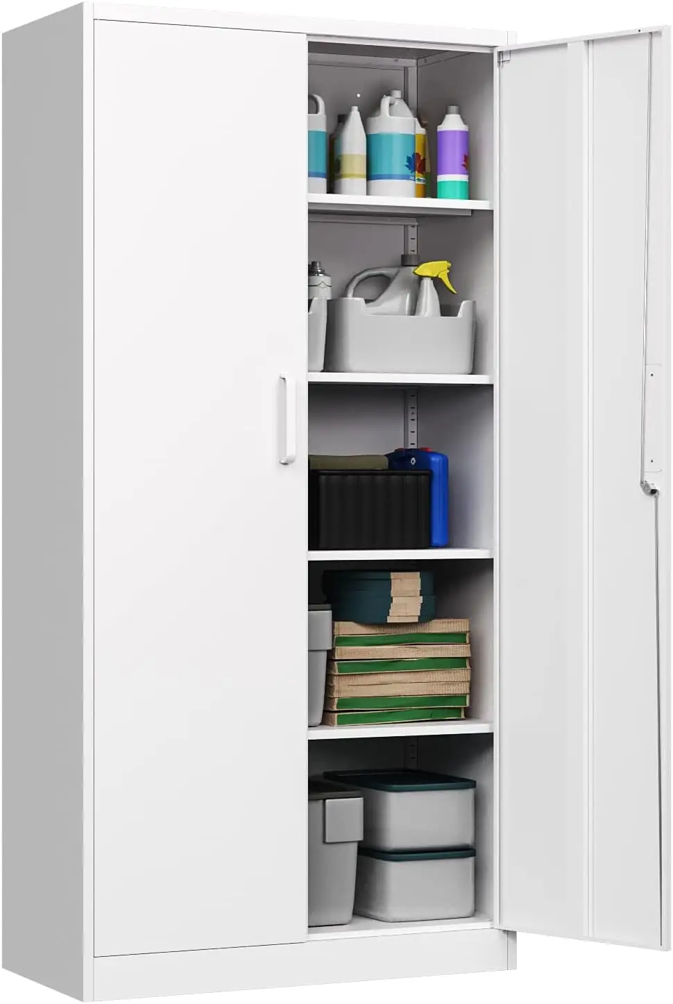 Tall Storage Cabinet with Adjustable Shelves & Locking Doors, Tool Cabinets for Garage,Office,Home,School,Gym Storage (White)