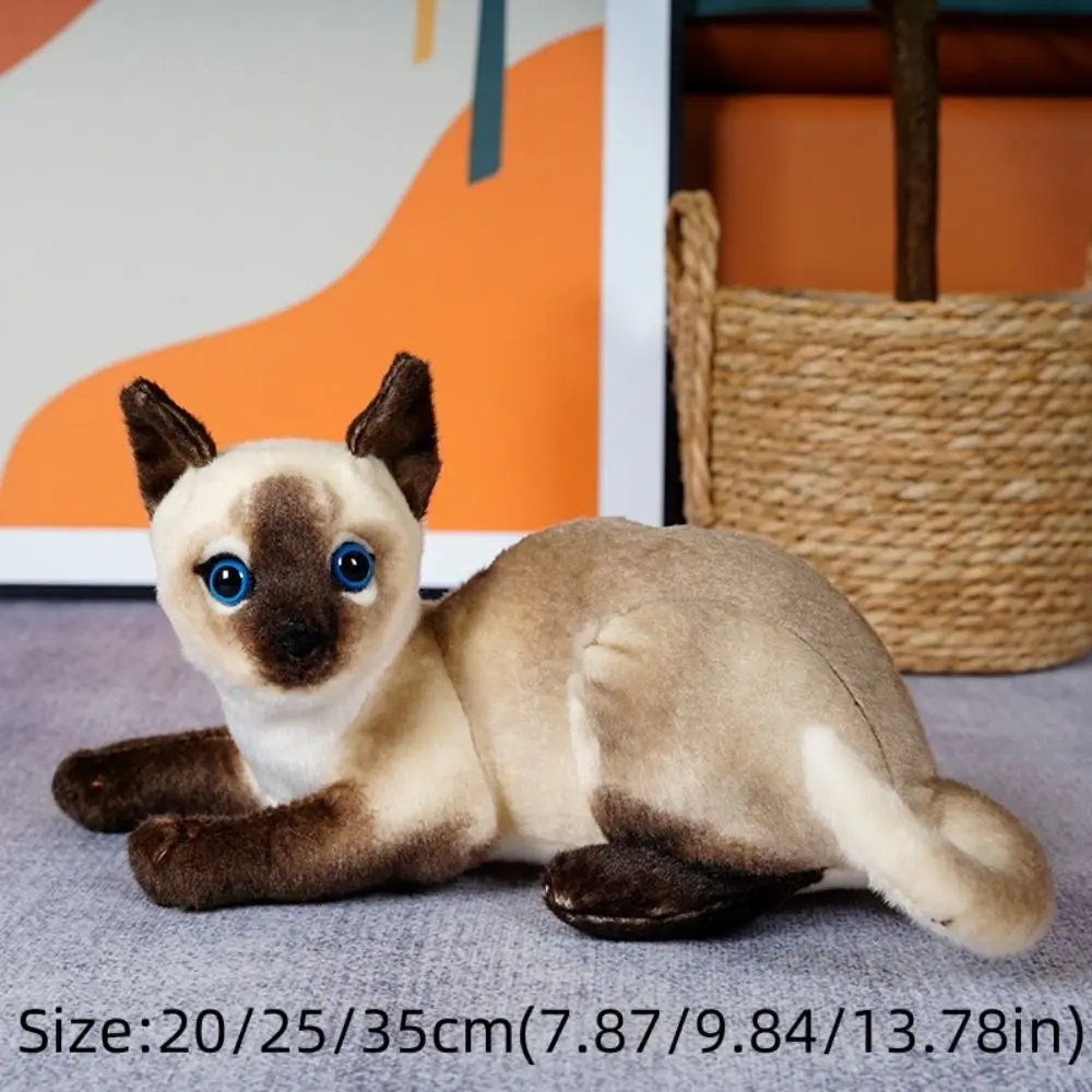 大きな目で横たわる猫のぬいぐるみ、タビー猫のぬいぐるみ、かわいい動物のぬいぐるみ、立つ猫のぬいぐるみ、20/25/35cmのシャム猫の枕