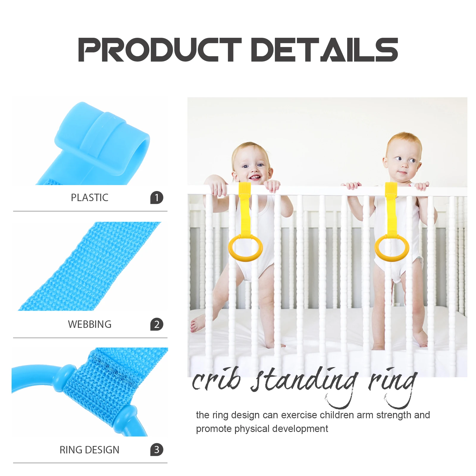 

2pcs Baby Pull Rings Crib Hanging Toddler Walking Assist Tools Safe Sturdy Arm Strength Exercise Learning Standing Ring