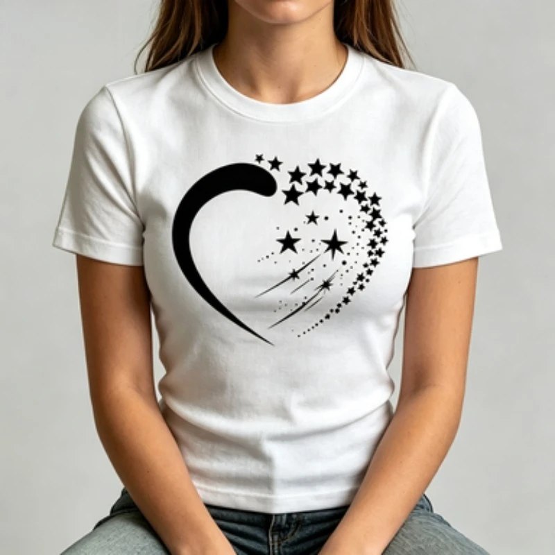 Minimalist Galaxy Women Cotton Round Neck T-Shirt Moon Star Trail Universe Graphic Casual Short Sleeve Tee Gift
