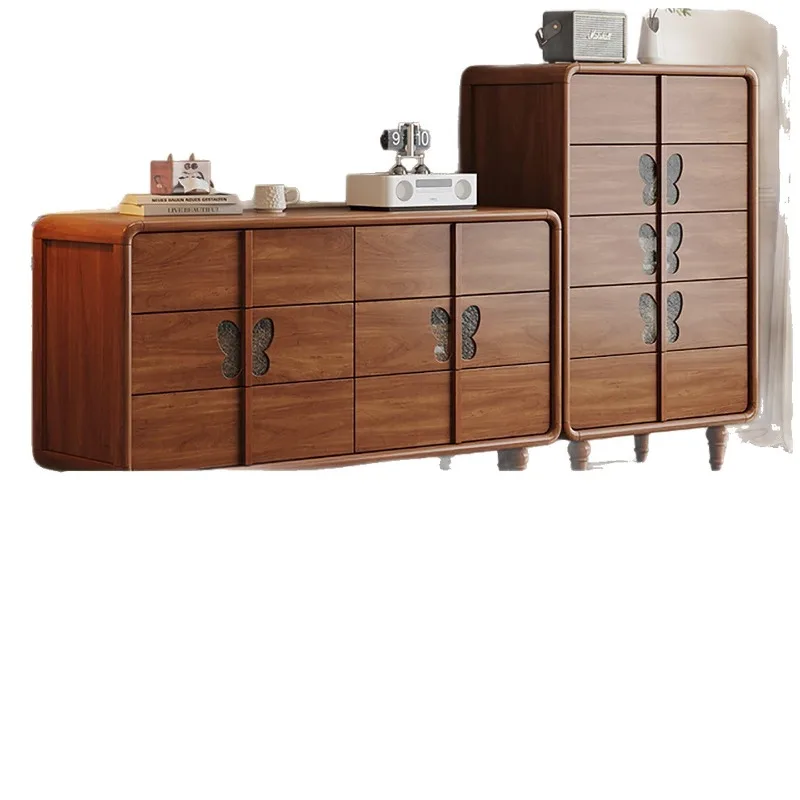 

Solid wood chest, bedroom against the wall storage cabinet, retro living room locker, antique style, bedside locker