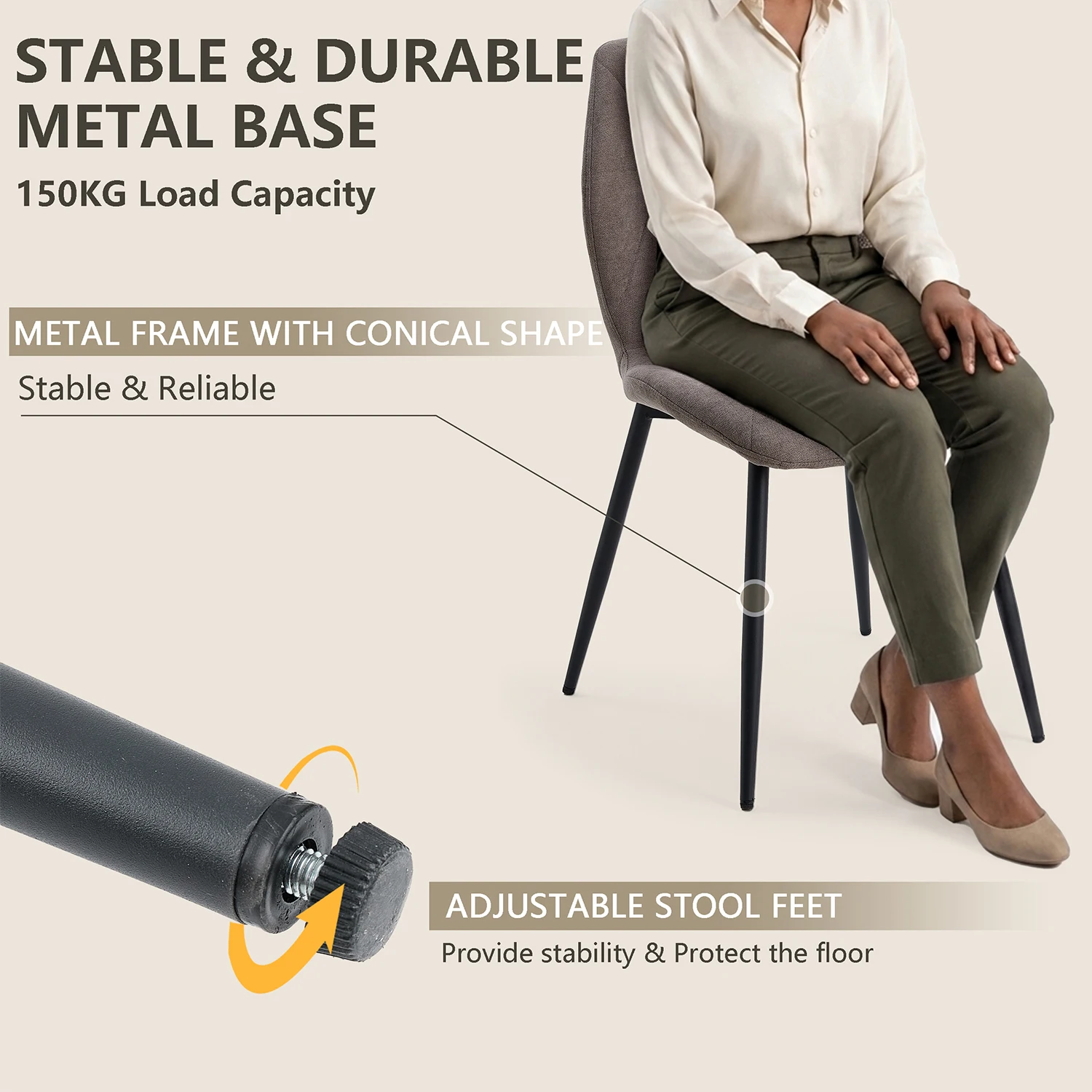 GrandCA HOME Set mit 2/4/6 modernen Esszimmerstühlen, gepolstert, mit Leinenstoff bezogen, minimalistische Bürostühle für Küche und Esszimmer – Detail 10