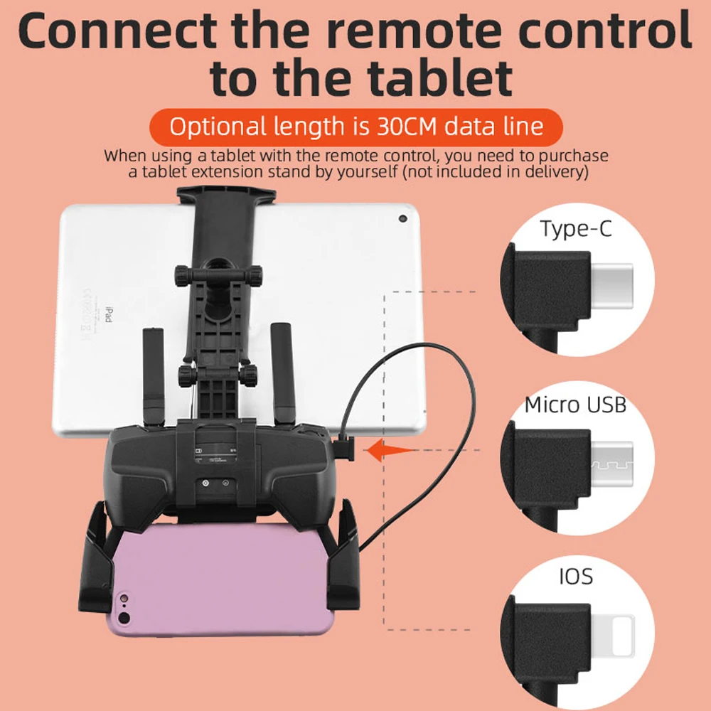 Drone Remote Control OTG Data Cable for DJI Mavic 2/Mini/Pro/Air/Spark/Mini SE RC to Phone Tablet Micro USB Type-C IOS Connector