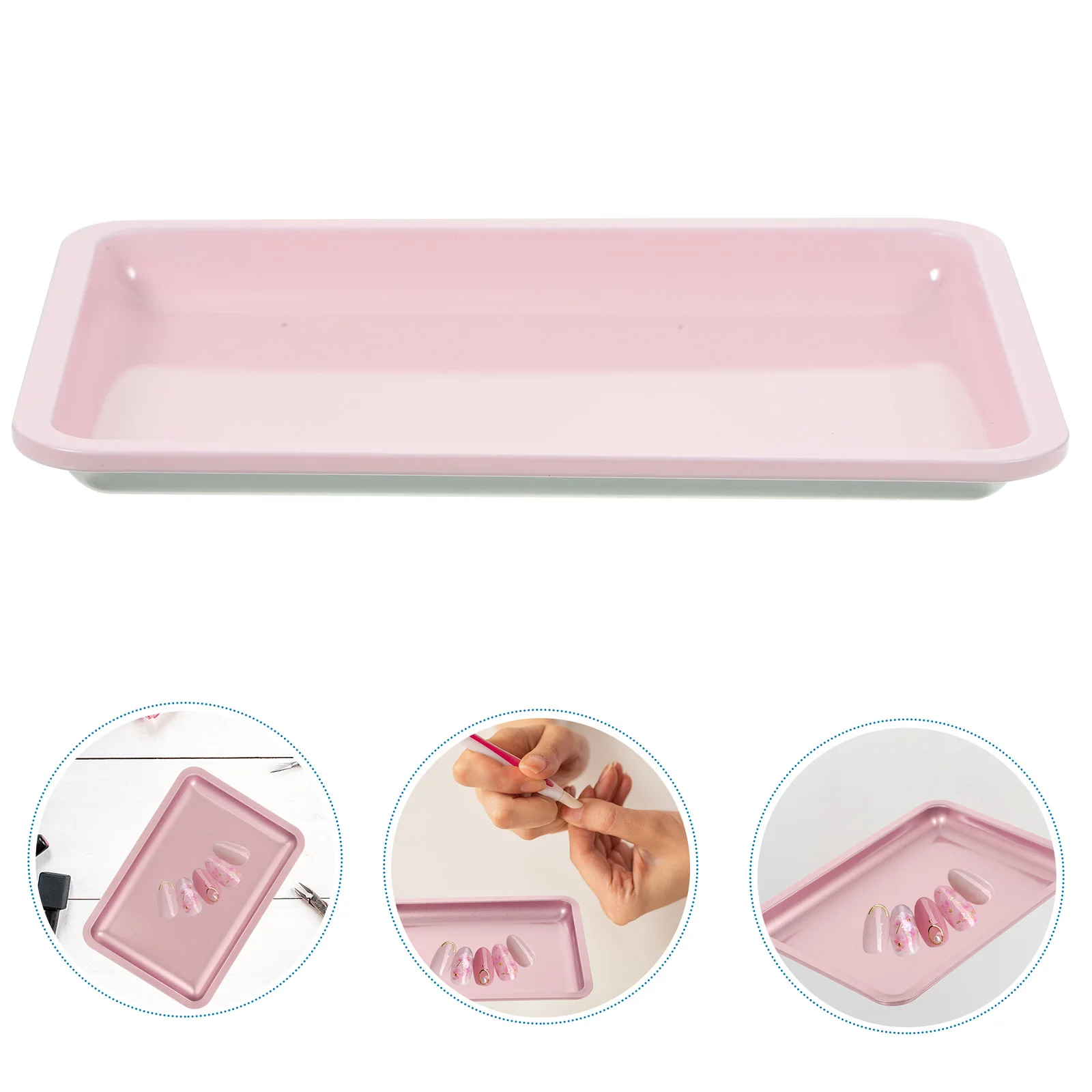 

Stainless Steel Jewelry Tray Organizer Pink Nail Tool Dish Storage Plate For Small Jewelries Multi-Functional Home Makeup