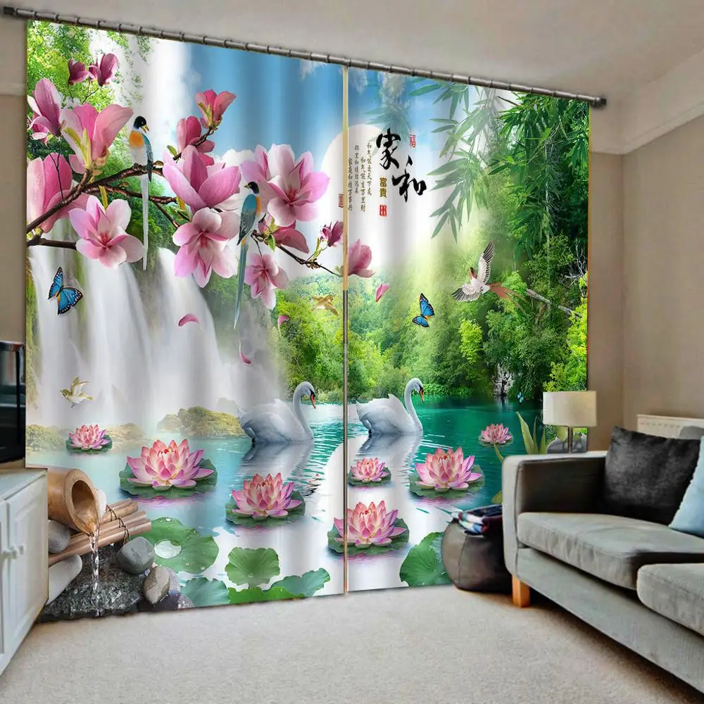 stereoscopic curtains High quality custom 3d curtain fabric Magnolia curtains pink curtain