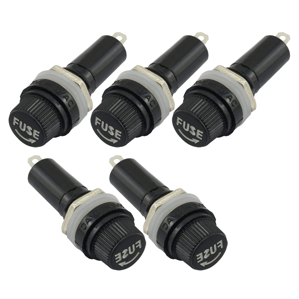 5PCS Panel Mount Fuse Holder Kit for 6x30mm Glass Fuses 10 Amp 250V AC with Secure Solder Connection and Cap Release Mechanism