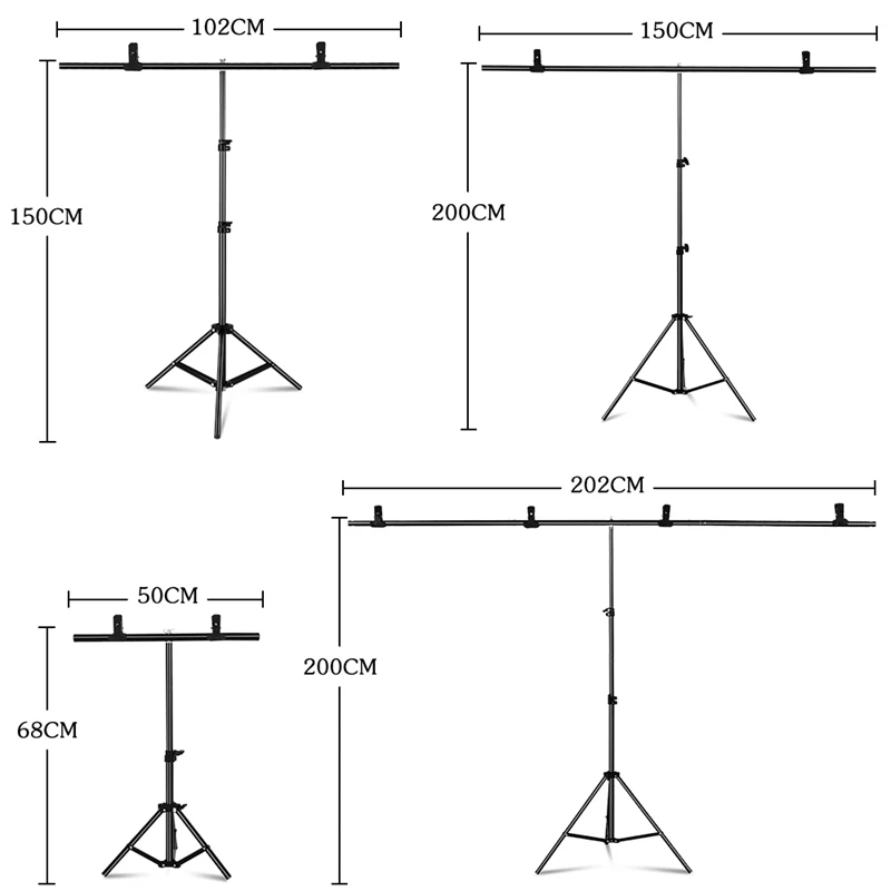 T-shaped Background Photography Backdrop Stand Adjustable Support System Photo Studio for Non-Woven Muslin Backdrops With Clip