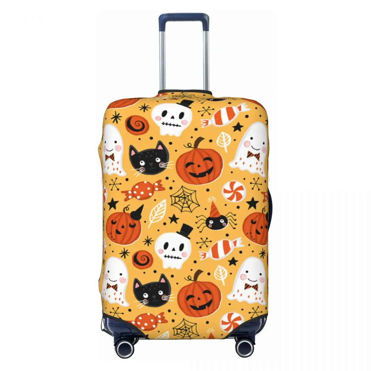 

Halloween Pumpkins Ghosts Cats Skulls Suitcase Cover Elastic Travel Luggage Covers for 18-32 inch
