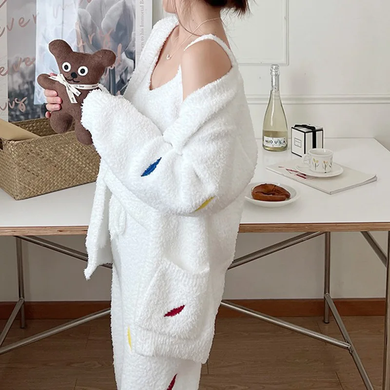 Kuzuwata V Neck Embroidery Single-breasted Sleepwear+high Waist Drawstring Pant Pajama Sets with Vest JAPAN Nightwear Underwear