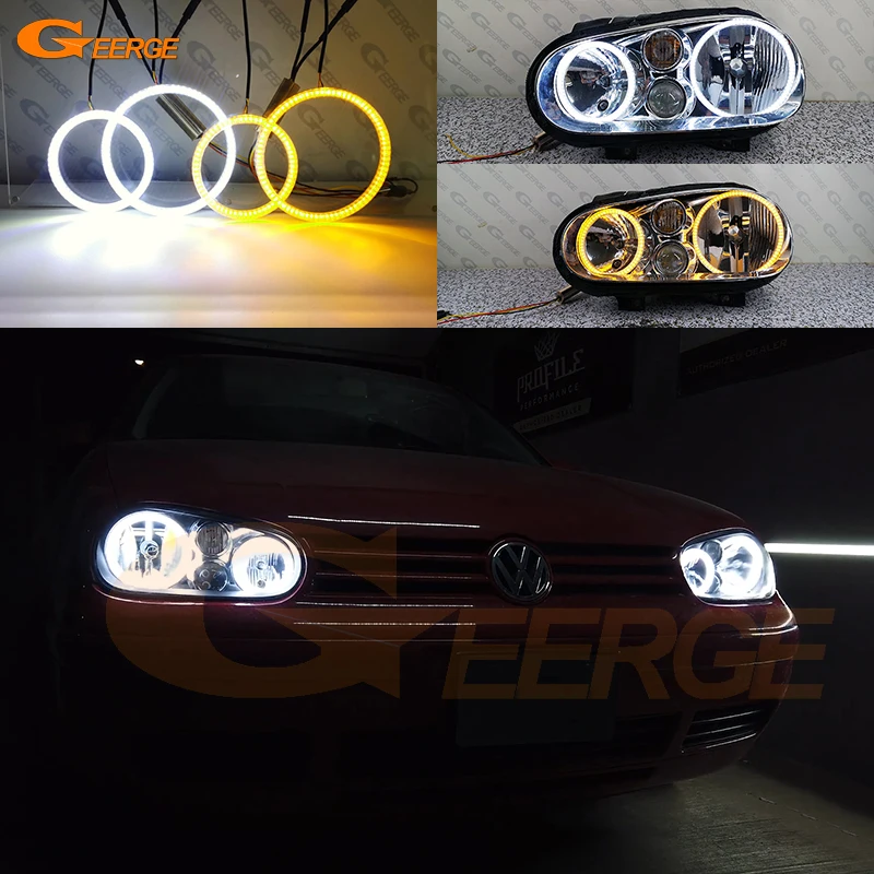 

For Volkswagen VW Golf MK4 R32 GTI VR6 CABRIO A4 Ultra Bright A/W Switchback DRL Turn Signal SMD LED Angel Eyes Kit Halo Rings