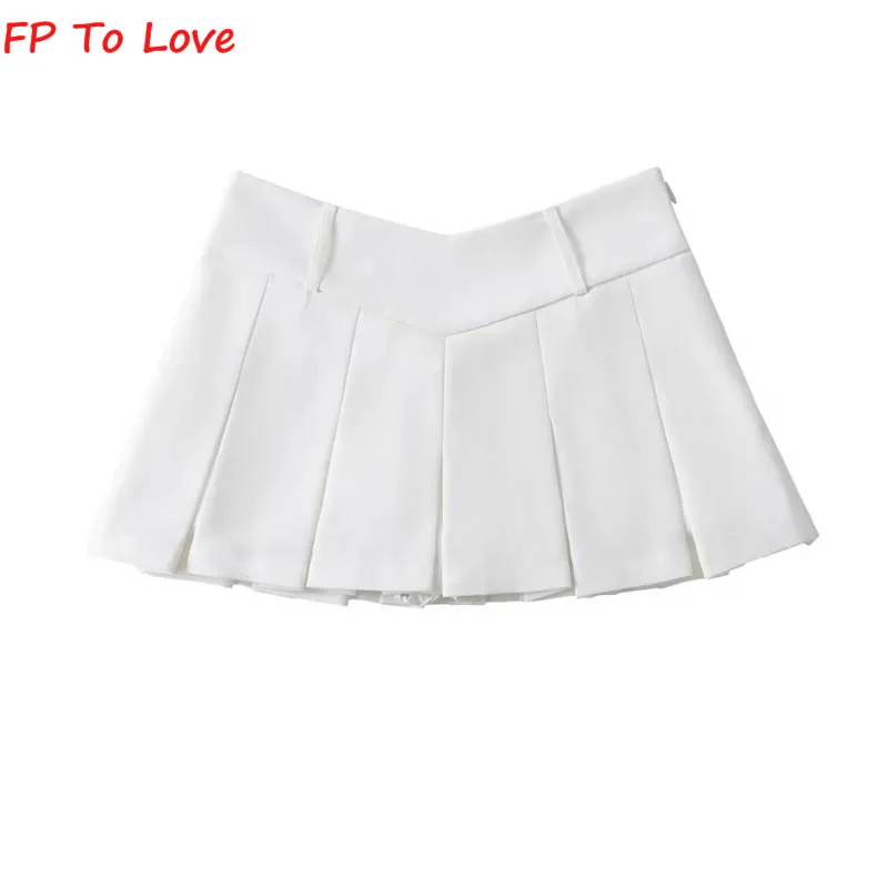 OOTD Pink Mini Skirts Pleated Low Drop Waist Culottes