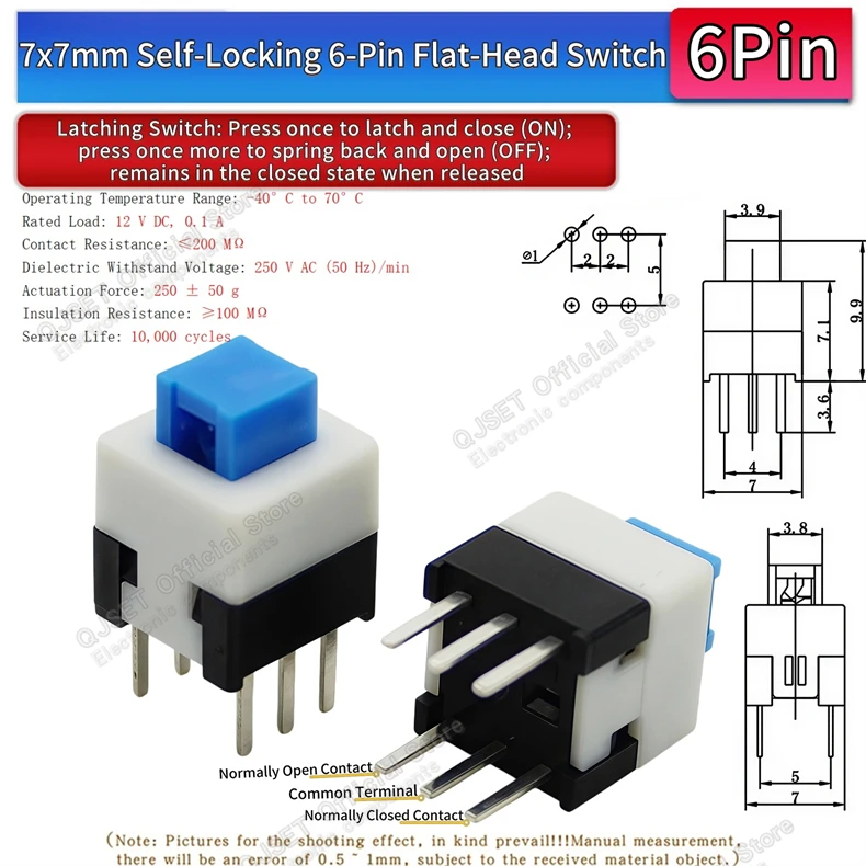 10 Stück 5,8x5,8 7x7 8x8 8,5x8,5mm Selbstverriegelnde/Nicht-verriegelnde Reset-/Multimeter-Taster, Taktiler Mikroschalter, 3/6-Pin Drucktastenschalter – Detail 17