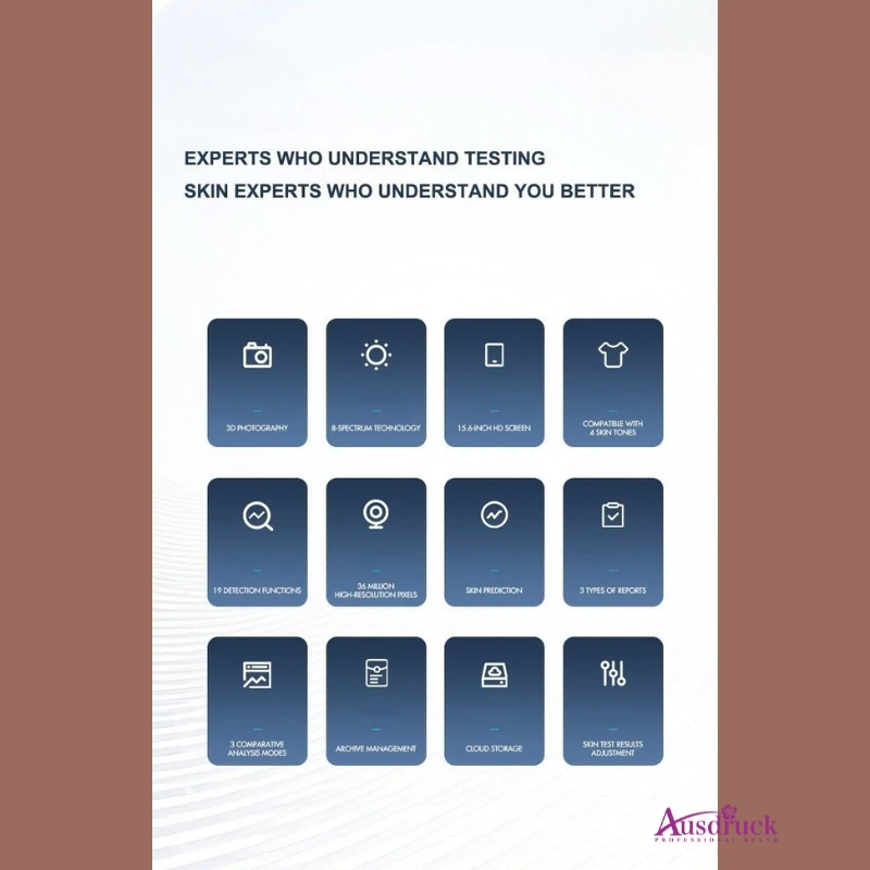 جهاز تحليل بشرة الوجه الذكي بالذكاء الاصطناعي، ماسح ضوئي للوجه ثلاثي الأبعاد، جهاز تجميل لتصوير البشرة متعدد الأطياف