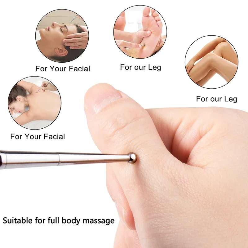 1 قطعة قلم الوخز بالإبر برأس مزدوج من الفولاذ المقاوم للصدأ أدوات ريفليكسولوجي للوجه مدلك نقطة الزناد لتدليك الأنسجة العميقة