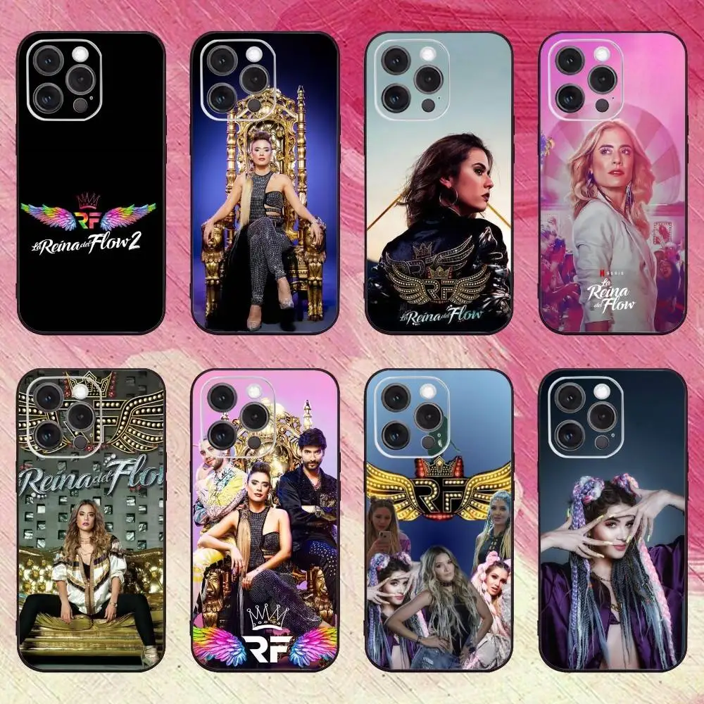 Funda para Teléfono Q-Queen of Flow La Reina Del Flow-ES para iPhone 17, 16, 15, 14, 13, 12, 11 Plus, Pro Max, Otros, Cubierta Negra Suave