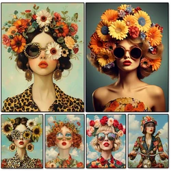 Diamond Painting Beautiful Woman With Glasses Flower Diamond Mosaic Embroidery Full Square Round Rhinestones Cross Stitch Art