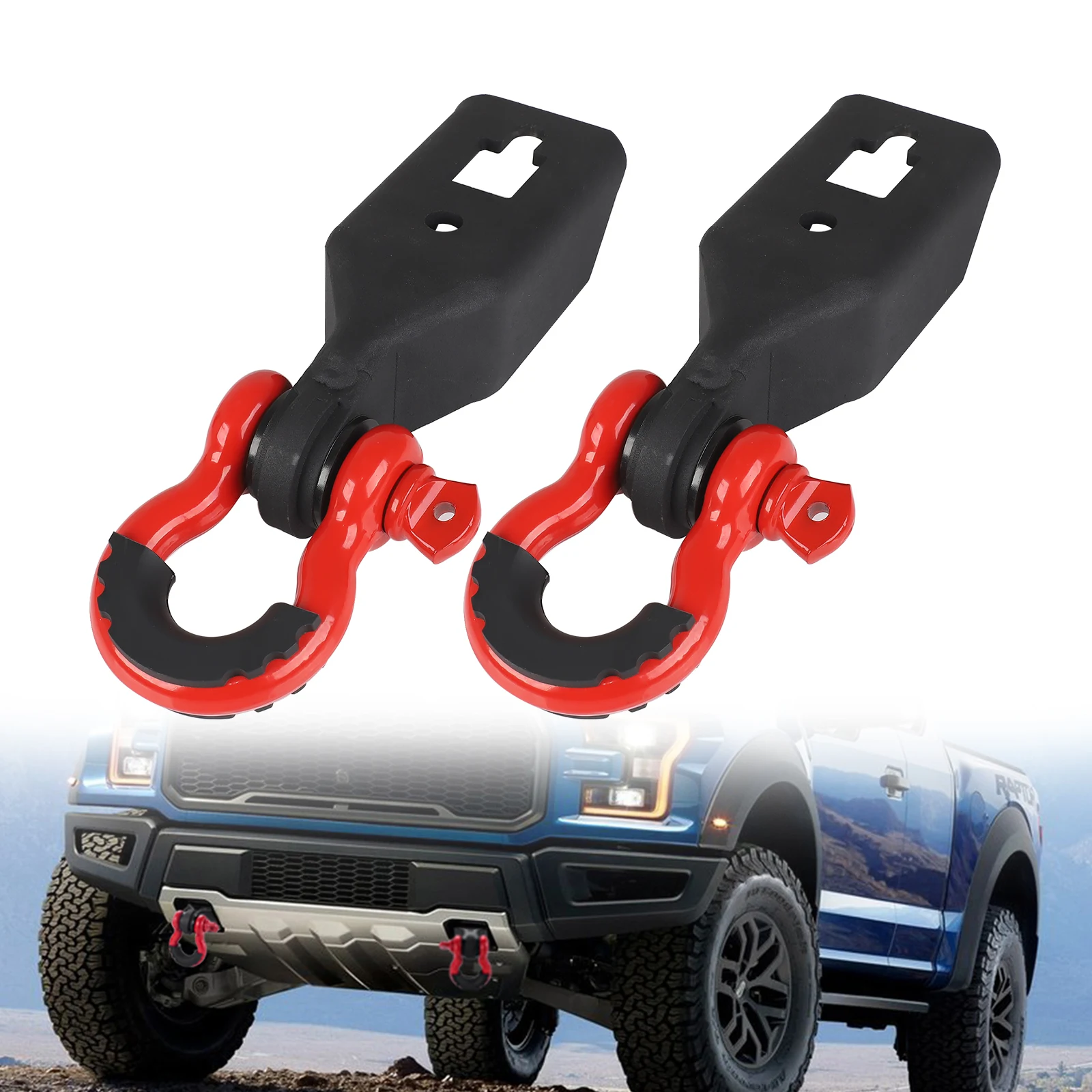 Frente Tow Hook Shackle Mount Kit para Ford F-150, preto, anel D, 2009-2023, 3 ", 4", 2pcs