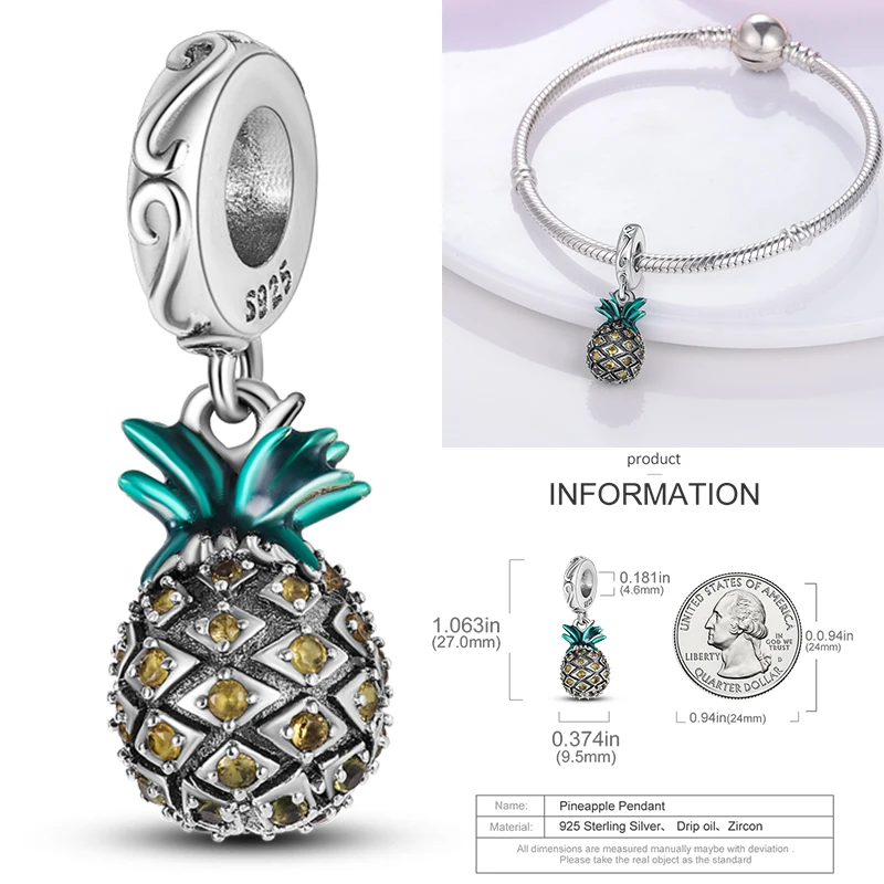 Frucht-Charm 925 Sterling Silber Erdbeere Kirsche Avocado Perlenanhänger Passend für Europäische Armbänder DIY Damenschmuck Geschenk 2026 – Detail 22