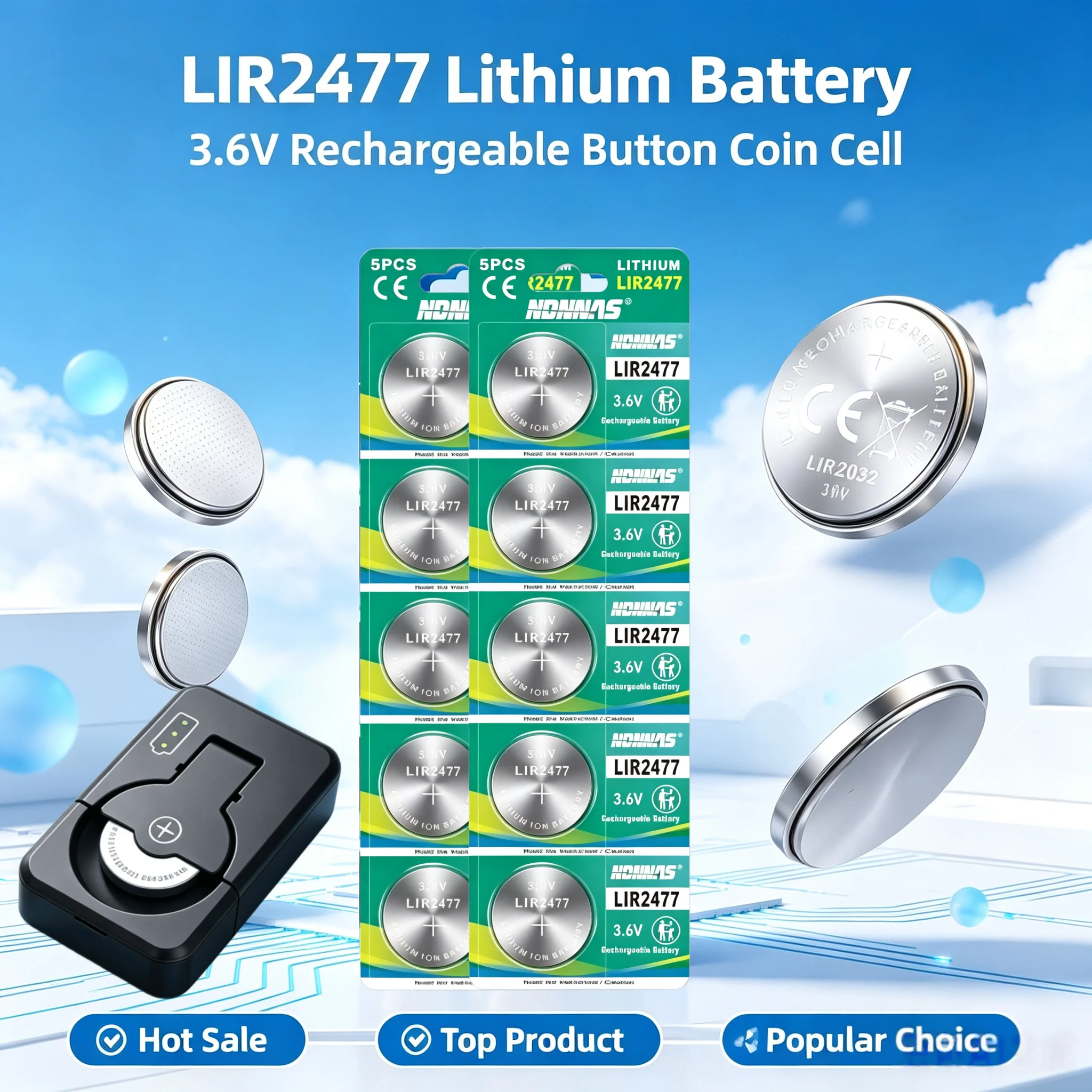 1-10PCS LIR2477 3,6V Lithium-Knopfzelle 200mAh wiederaufladbare Batterie CR2477 Ersatz für Tablets, Taschenrechner, Uhren