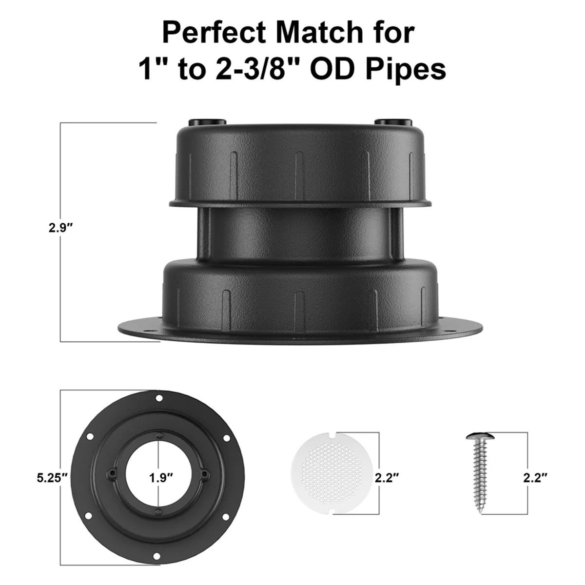 

A83Z Крышка вентиляционного отверстия для автодома с экраном - Алюминиевая верхняя крышка для кемпинга, канализационной крыши, замена, подходит для труб диаметром от 1 до 2-3/8 дюйма