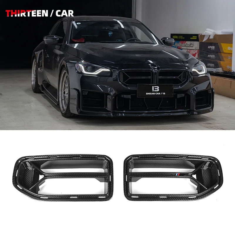 Dry Carbon Fiber Racing Grills Front For BMW M2 G87 2023+ CSL Style Bumper Air Vent Cover Trim Foglamp Mesh Grill Frame Body Ki