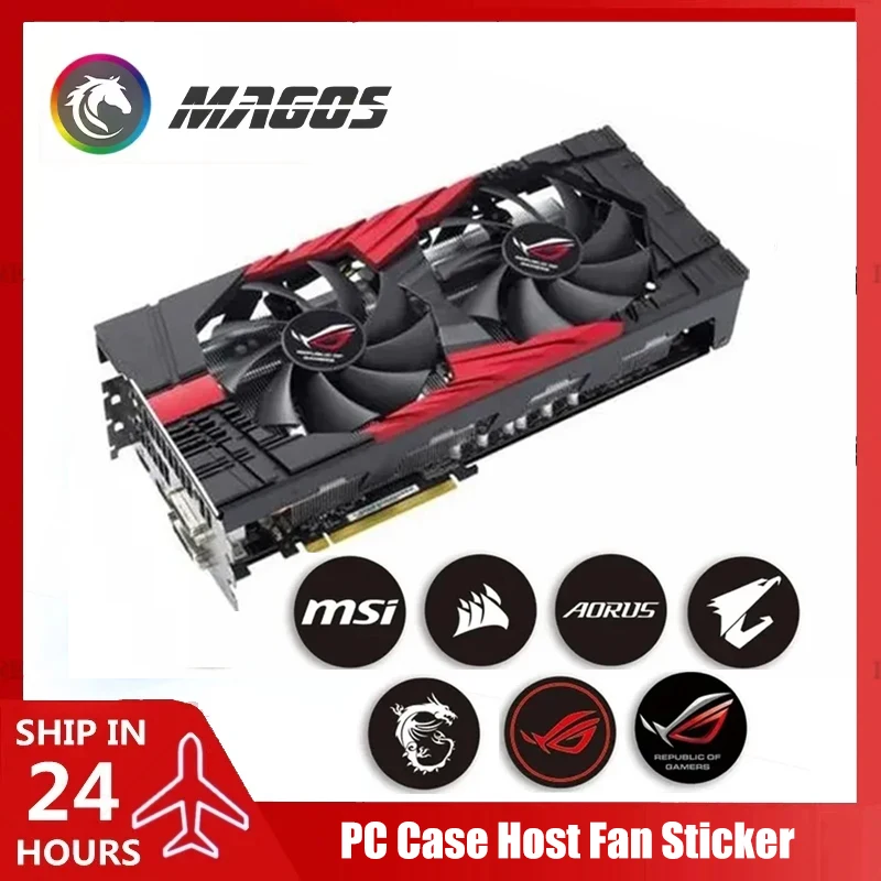 Computer Case Fans Sticker & GPU Decorative Paster Power Supply 80plus ROG MSI AORUS 12CM Fans Label, 3Pcs/Pack