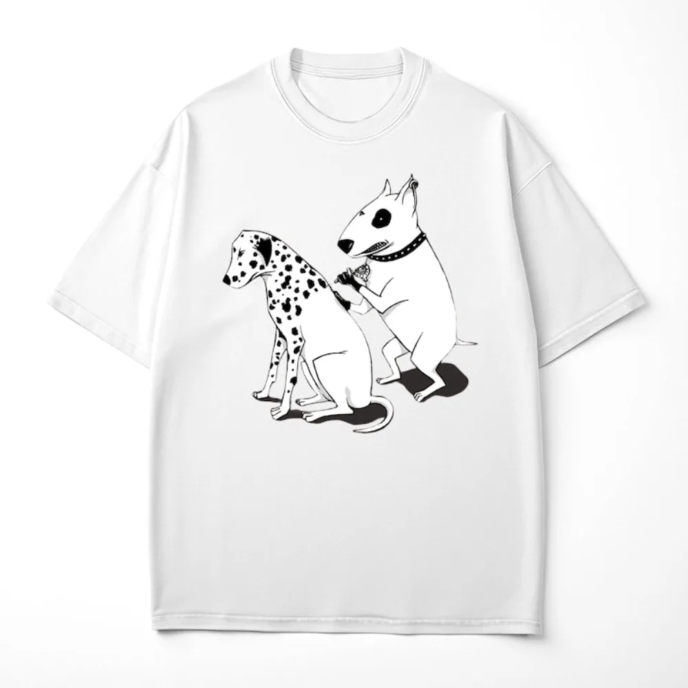 Funny Dalmatian Spot Tattoo Dog Shirt Quirky Bull Terrier Tattoo Design Tee Humorous Pet Lover Gift Tshirt Women Summer Tops
