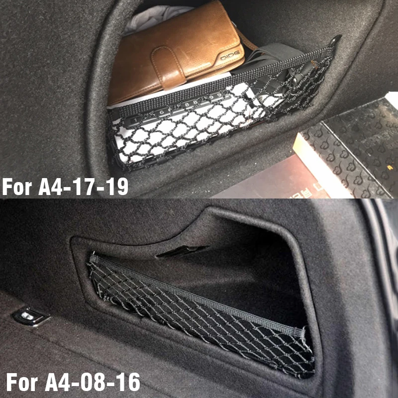 Car Trunk Storage Bag Multiuse Tools Elastic String Mesh Stowing Organizer Space Saving For Audi A4 B8 B9 2008-2018 Accessories