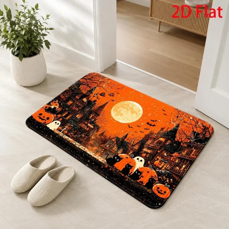 Fall Harvest Pumpkin Doormat, Maple Leaf Berry Wooden Background Printed Floor Mat, Autumn Indoor Home Rug