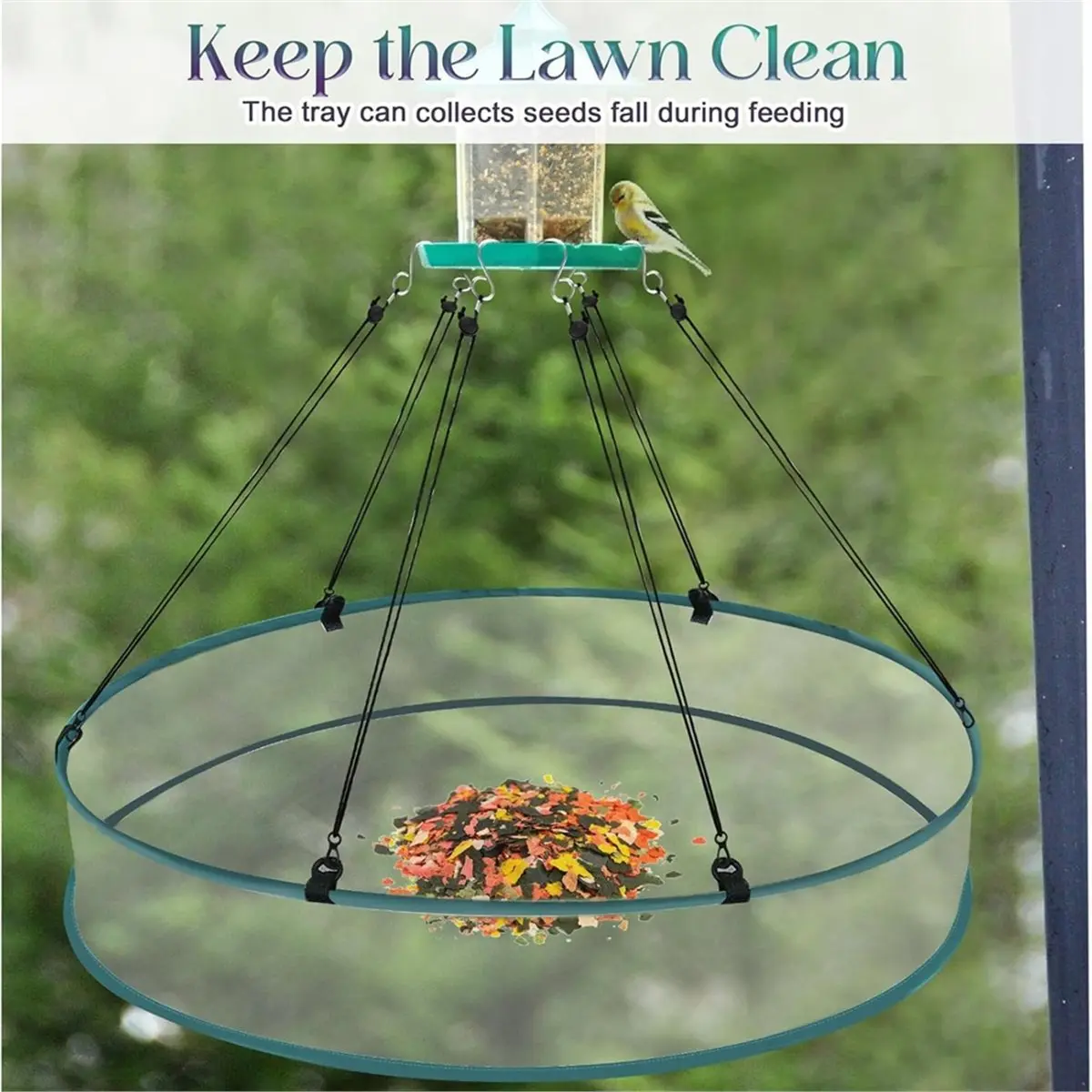 【AT48】 NEW 24 Inch Large Bird Food Catcher Tray for Hanging Bird Feeder Platform with Adjustable Hoop for Outdoor Use