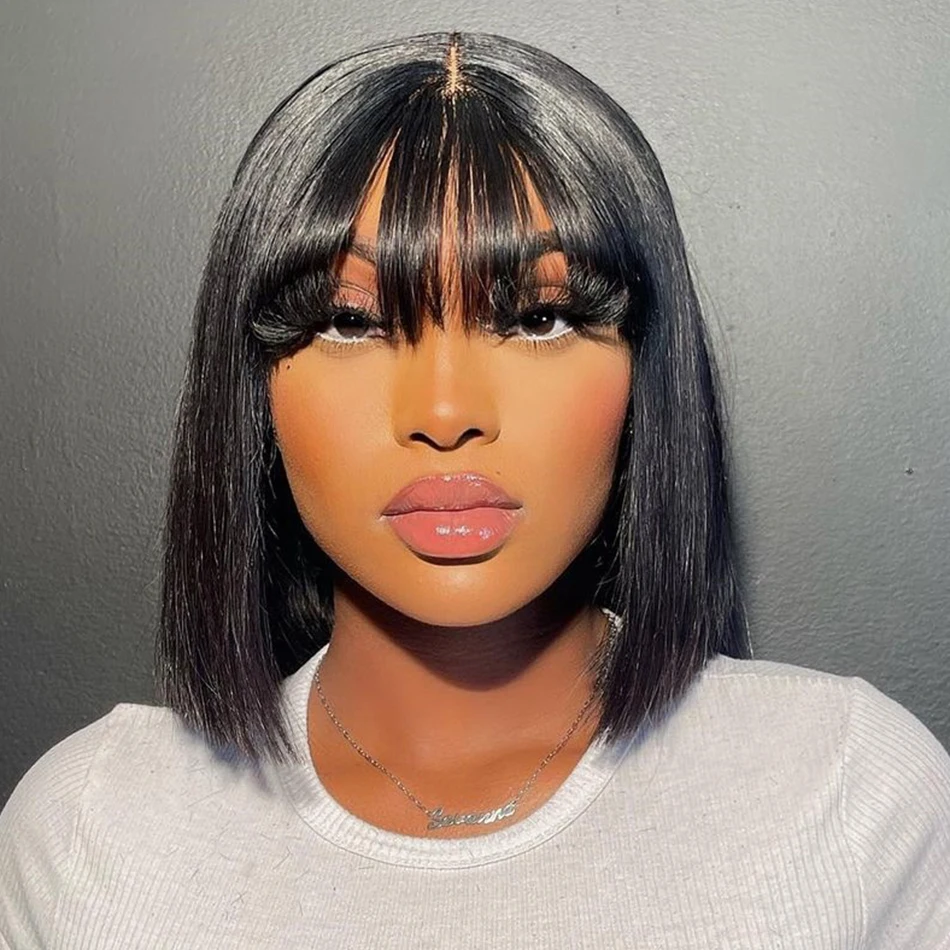 Middle Part 3X1 Hd Lace Wig Wear And Go Glueless Human Hair Wig Short Bob Wigs Bone Straight Human Hair Wigs With Bangs