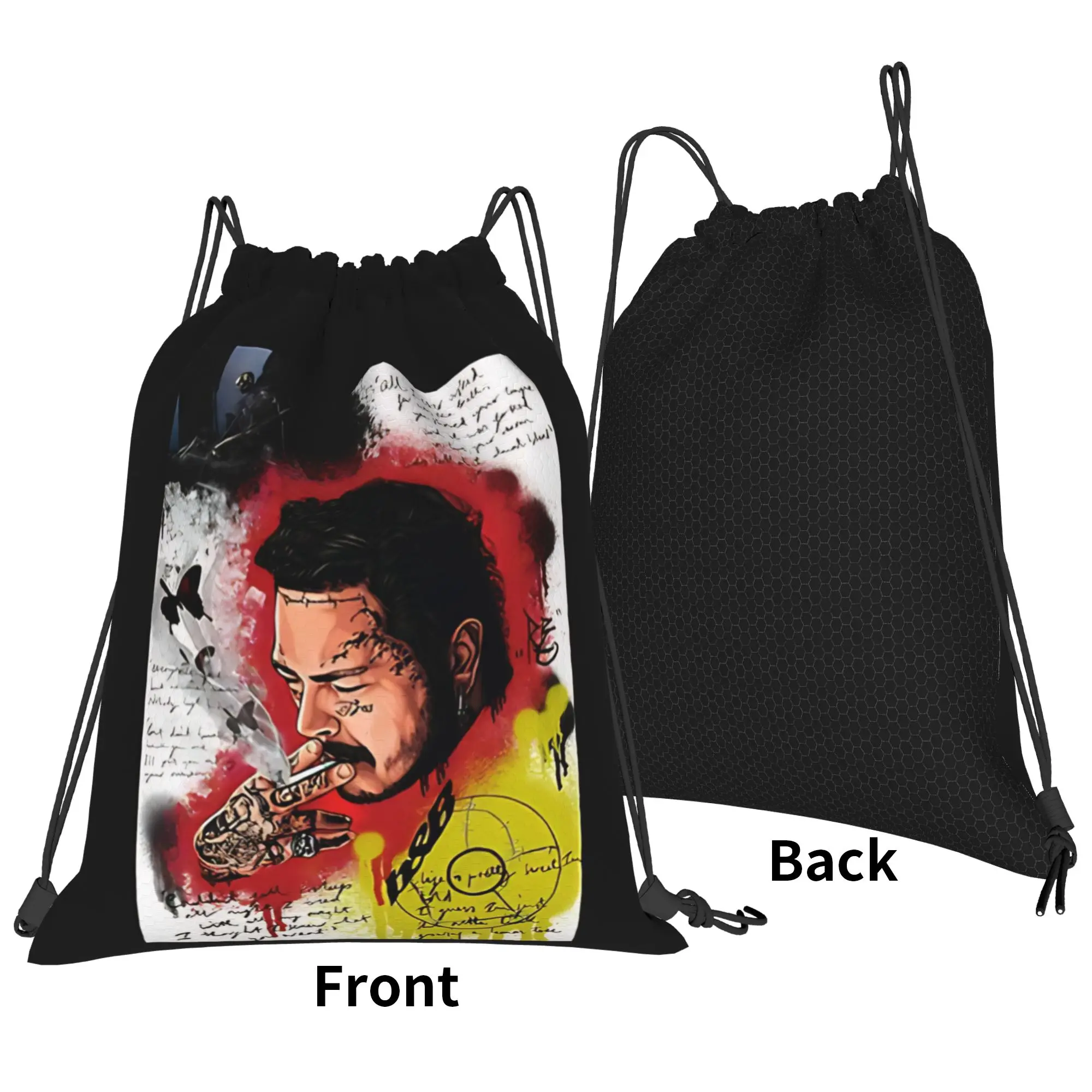 Post Malone retro bearded hip hop Portable Travel Riding Gym Drawstring Storage Sporty Backpacks
